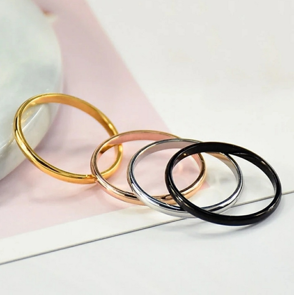 NEW Simple 2mm Rose Gold Tone Stackable Band Ring - Picture 2 of 4